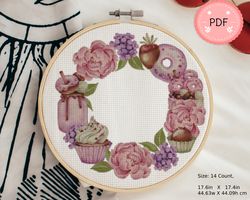 Cross Stitch Pattern , Lilac Cake Wreath,Flower X Stitch Pattern, Pdf, Instant Download,Floral Pattern,Watercolor