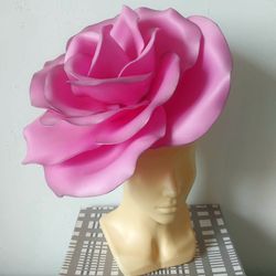 Big Pink Rose Fascinator Kentucky Derby Hat Wedding Flower Headdress, Bridal Accessory Church Hat, Derby Style 2023