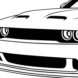 American Muscle Car 2019 Hell Black white vector outline or line art file for cnc laser cutting, wood, metal engraving,