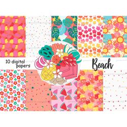 Beach Digital Paper | Flowers Tileable Pattern