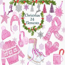 Watercolor Christmas clipart: ""WINTER CLIPART"" Christmas Clip Art Holiday Clipart Season Clipart Ice skates Sweater c