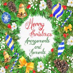 Christmas watercolor clipart: ""CHRISTMAS ORNAMENTS"" Christmas greeting card Holiday Clipart Season Clipart DIY invite