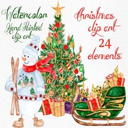 Watercolor Christmas clipart: "CHRISTMAS CLIPART" Season Winter clipart Christmas ornaments Snowmen Gifts Christmas tree