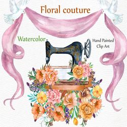 Watercolor clipart: "WEDDING CLIPART" Bouquets clipart Vintage Wedding invites Banners Sewing Machine Boho clipart DIY i