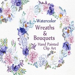 Watercolor peony wreath clipart: ""BOUQUETS CLIP ART"" Floral clipart Wedding bouquets invitation clipart white peonies