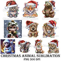 Christmas Animal Sublimation Bundle, Christmas Animal PNG, Christmas PNG