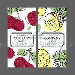 CHERRY AND PINEAPPLE Label Templates Vintage Sketch Vector