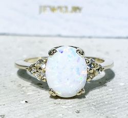 White Opal Ring - Gemstone Ring - Statement Ring - Gold Ring - Engagement Ring - Oval Ring - Cocktail Ring