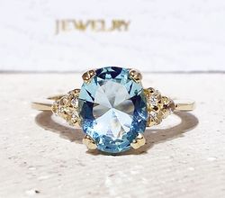 Blue Topaz Ring - December Birthstone - Gemstone Band - Gold Ring - Engagement Ring - Oval Ring - Cocktail Ring