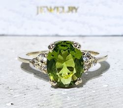 Peridot Ring - August Birthstone - Statement Ring - Gold Ring - Engagement Ring - Oval Ring - Cocktail Ring