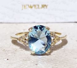 Aquamarine Ring - March Birthstone - Statement Ring - Gold Ring - Engagement Ring - Oval Ring - Cocktail Ring