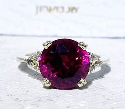 Ruby Ring - Gold Ring - July Birthstone - Gemstone Band - Statement Ring - Engagement Ring - Prong Ring - Round Ring