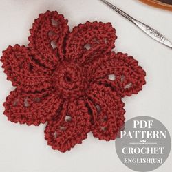Crochet pattern flower motifs for Irish lace. Crochet blossom pattern pdf. Flower applique crochet pattern handmade.