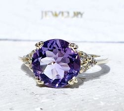 Purple Amethyst Ring - February Birthstone - Statement Ring - Gold Ring - Engagement Ring - Round Ring - Cocktail Ring