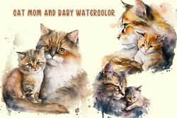 Cat Mom And Baby Watercolor