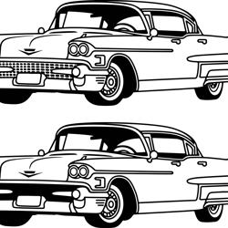 Cadillac Fleetwood 1958 Black white vector outline or line art file for cnc laser cutting, wood, metal engraving, Cricut