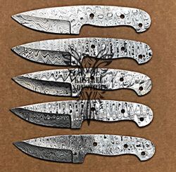 Lot of 5 Damascus Steel Blank Blade Knife For Knife Making Supplies, Custom Handmade FULL TANG Blank Blades (SU-123)