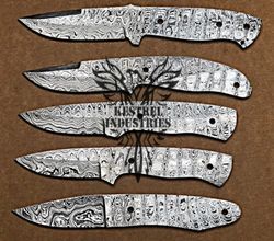 Lot of 5 Damascus Steel Blank Blade Knife For Knife Making Supplies, Custom Handmade FULL TANG Blank Blades (SU-124)