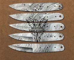 Lot of 5 Damascus Steel Blank Blade Knife For Knife Making Supplies, Custom Handmade FULL TANG Blank Blades (SU-127)