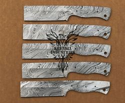 Lot of 5 Damascus Steel Blank Blade Knife For Knife Making Supplies, Custom Handmade FULL TANG Blank Blades (SU-128)