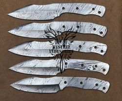 Lot of 5 Damascus Steel Blank Blade Knife For Knife Making Supplies, Custom Handmade FULL TANG Blank Blades (SU-129)