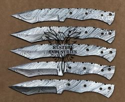 Lot of 5 Damascus Steel Blank Blade Knife For Knife Making Supplies, Custom Handmade FULL TANG Blank Blades (SU-130)