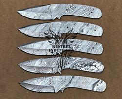 Lot of 5 Damascus Steel Blank Blade Knife For Knife Making Supplies, Custom Handmade FULL TANG Blank Blades (SU-131)