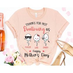 Custom Funny Mom With Custom Kids Name Thanks For Not Swallowing Us Shirt / Personalized Mother's Day Gift For Mom/ Moth