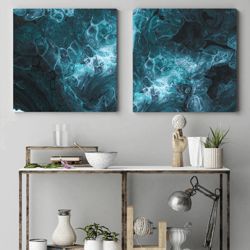 Modern Painting. Print on Canvas. Poster on wall. Acrylic Painting Blue Sea foam Seascape Fluid Art Abstract Blue Ocean