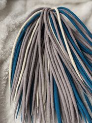 Wool DE dreadlocks dreads full set grey blue