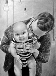 Custom Drawing From Photo, Baby Portrait, Family Portrait, Custom hand drawn portrait, black and white painting