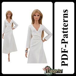 PDF Pattern Beautiful suede dress for 11 1/2 Pivotal, Repro, Curvy, MTM, Silkstone Barbie doll (no instructions)