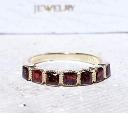 Red Garnet Ring - January Birthstone - Stacking Ring - Dainty Ring - Bezel Ring - Gemstone Band - Red Stone Ring