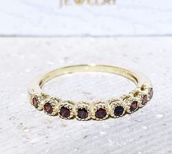 Red Garnet Ring - January Birthstone - Stacking Ring - Gemstone Band - Gold Ring - Bezel Ring - Half Eternity Ring