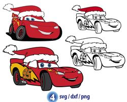 Disney Cars svg, Christmas Lightning McQueen svg, Disney Cars Holiday png