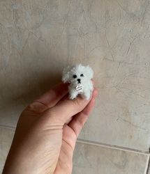 Miniature maltese dog mini maltipoo toy ooak puppy doll pet friend custom dog figurine dollhouse miniatures handmade