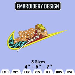 Agatsuma Zenitsu Nike Embroidery Designs, Zenitsu Embroidery Files,  Demon Slayer Nike Machine Embroidery Pattern