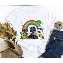 Darth Vader Boba Fett Stormtrooper with Death Star Shamrock Balloon Rainbow Shirt / Star Wars St Patrick's Day T-shirt /