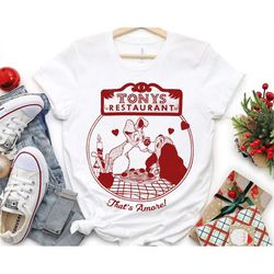 Retro Lady And Tramp Tony's Restaurant Shirt / Disney Valentine's Day T-shirt / Disneyland Valentine Couple Matching Tri