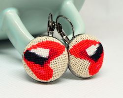 Red lips embroidered earrings, Badass jewelry, Handcrafted beauty modern gift