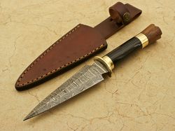 custom handmade damascus steel blade dagger - wood handle