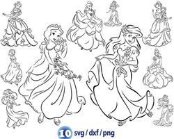 Disney princess outline svg, Snow White outline svg, Belle outline png