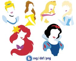 Disney Princesses svg, Princesses silhouette svg, Snow White svg, Princess Cinderella png