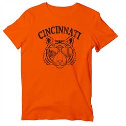 Cool Vintage Sunglass Wearing Bengal From Cincinnati T-Shirt, Distressed Downtown Cincy Skyline Graphic Shirt, Game Day