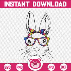 "Cute Bunny Face Tie Dye Glasses and bandana png sublimation, Easter design png sublimation, Bunny with bandana png subl