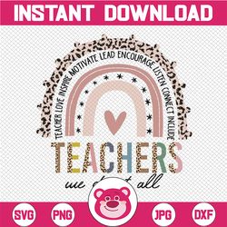 Leopard Teachers Sublimation Designs Downloads - Teach Love Inspire Rainbow Mug Shirt Tote Design - Teacher Rainbow PNG