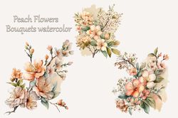 Peach Flowers Bouquets Watercolor