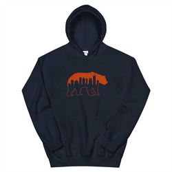 Chicago Bears Inspired Shirt Design City Skyline Orange Blue  Unisex Hoodie