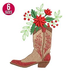 Christmas Cowgirl Boot machine embroidery design, Digital download, Instant download