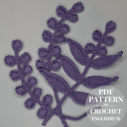Crochet pattern flower with leaves, flower applique, crochet